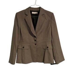 Tahari Blazer, slightly fitted; tan colored tweed fabric, size 14 Women.
